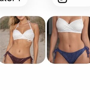 PINK Victoria's Secret White and Blue Bikini Set.  2 bottoms, 1 top.